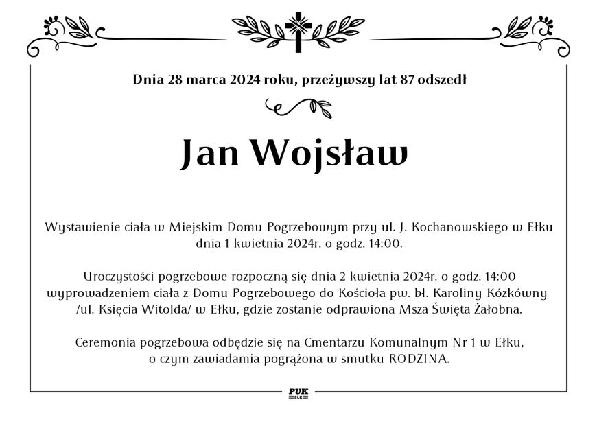 Jan Wojsław  - nekrolog